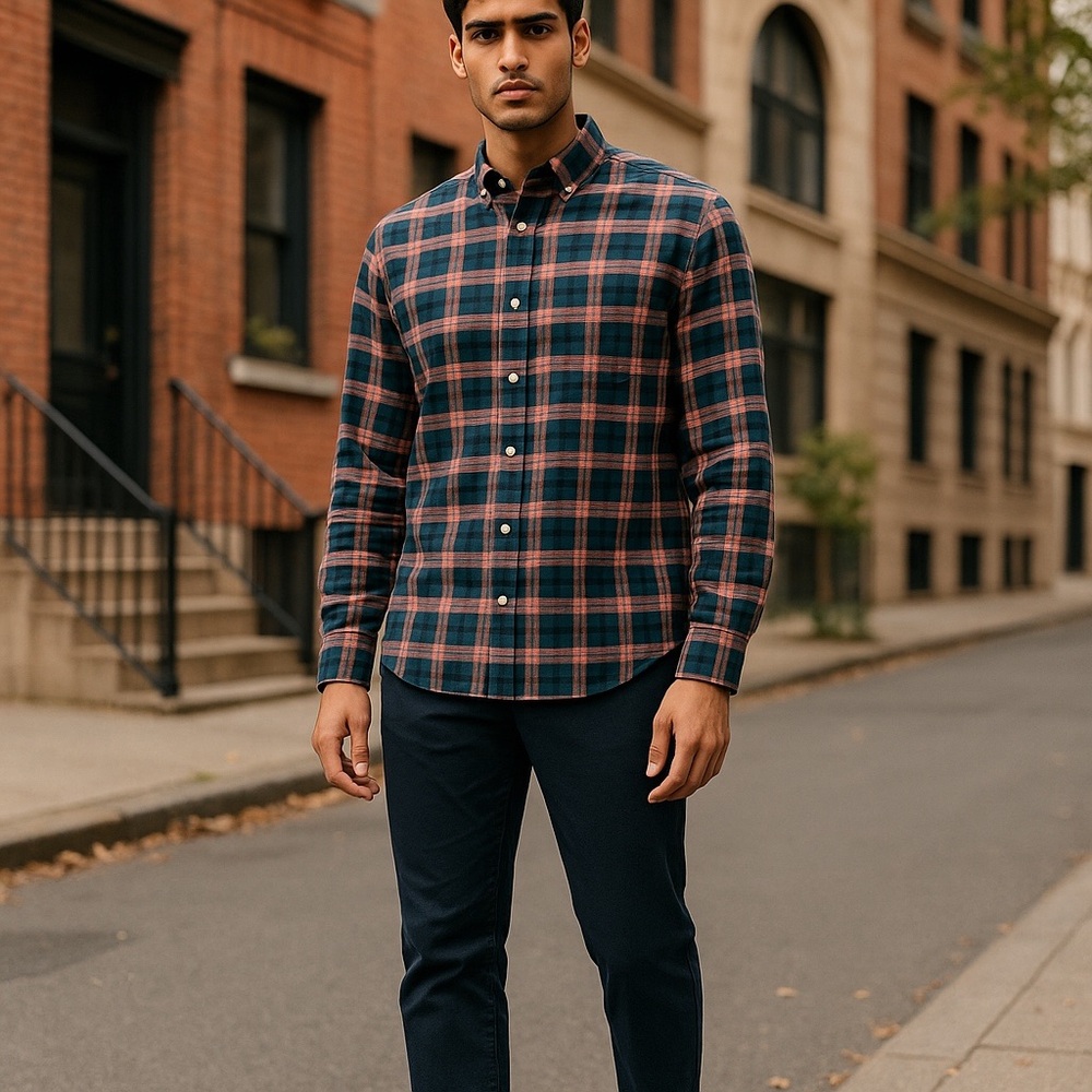 UNTUCKIT Mens Navy Plaid Flannel Long Sleeve Button Down Shirt MEDIUM NWT